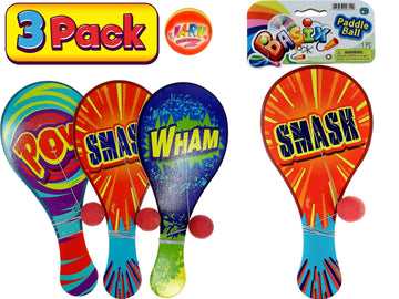 Ja-Ru Wooden-Paddle Ball With String (Pack Of 3) Vintage Retro Toys Paddle Ball Set | For Kids, Boy And Girl Toy | Indoor, Outdoor Set Games | Party Favors Birthday. Plus 1 Bouncy Ball | 751-3P