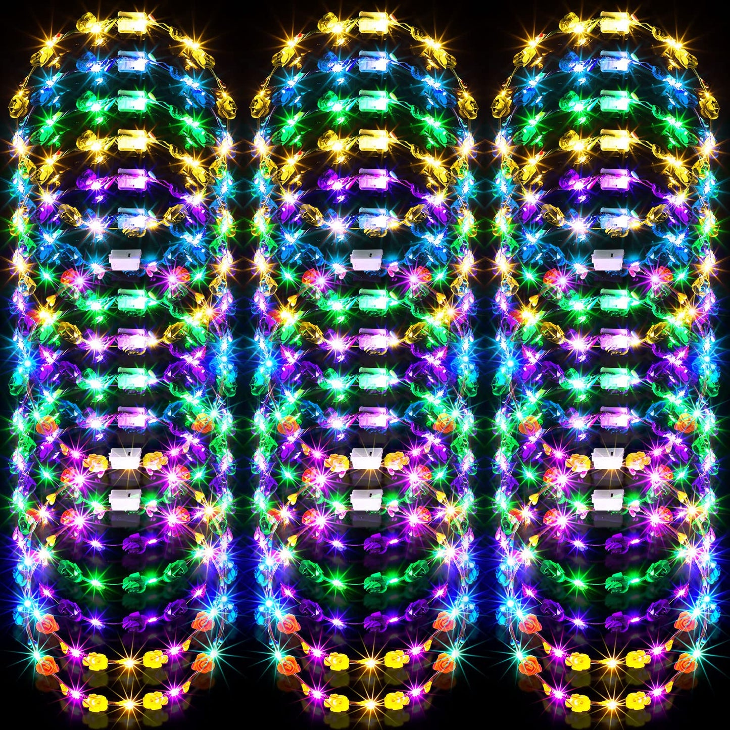 Waydress 40 Pieces LED Flower Crown Light up Headband LED Hair Garlands Glow in The Dark Flower Crown Wreath for Women Brides We