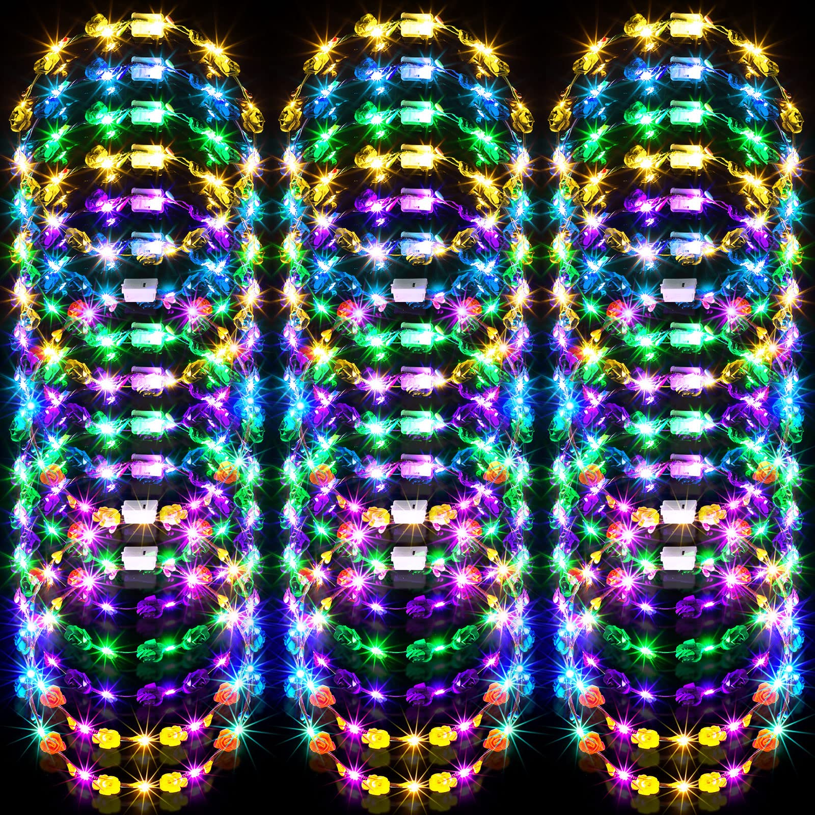 Waydress 40 Pieces LED Flower Crown Light up Headband LED Hair Garlands Glow in The Dark Flower Crown Wreath for Women Brides We