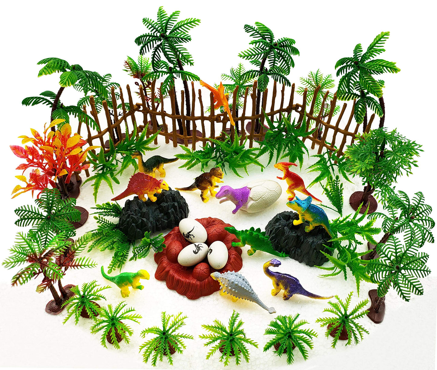 MOMOONNON 56 Pcs Dinosaurs Cake Decorations Set - Ho Scale Trees & Toys, Multi-Color, PVC - Perfect for Kids' Parties & Cake Toppers