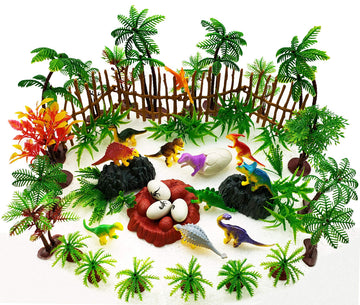 MOMOONNON 56 Pcs Dinosaurs Cake Decorations Set - Ho Scale Trees & Toys, Multi-Color, PVC - Perfect for Kids' Parties & Cake Toppers