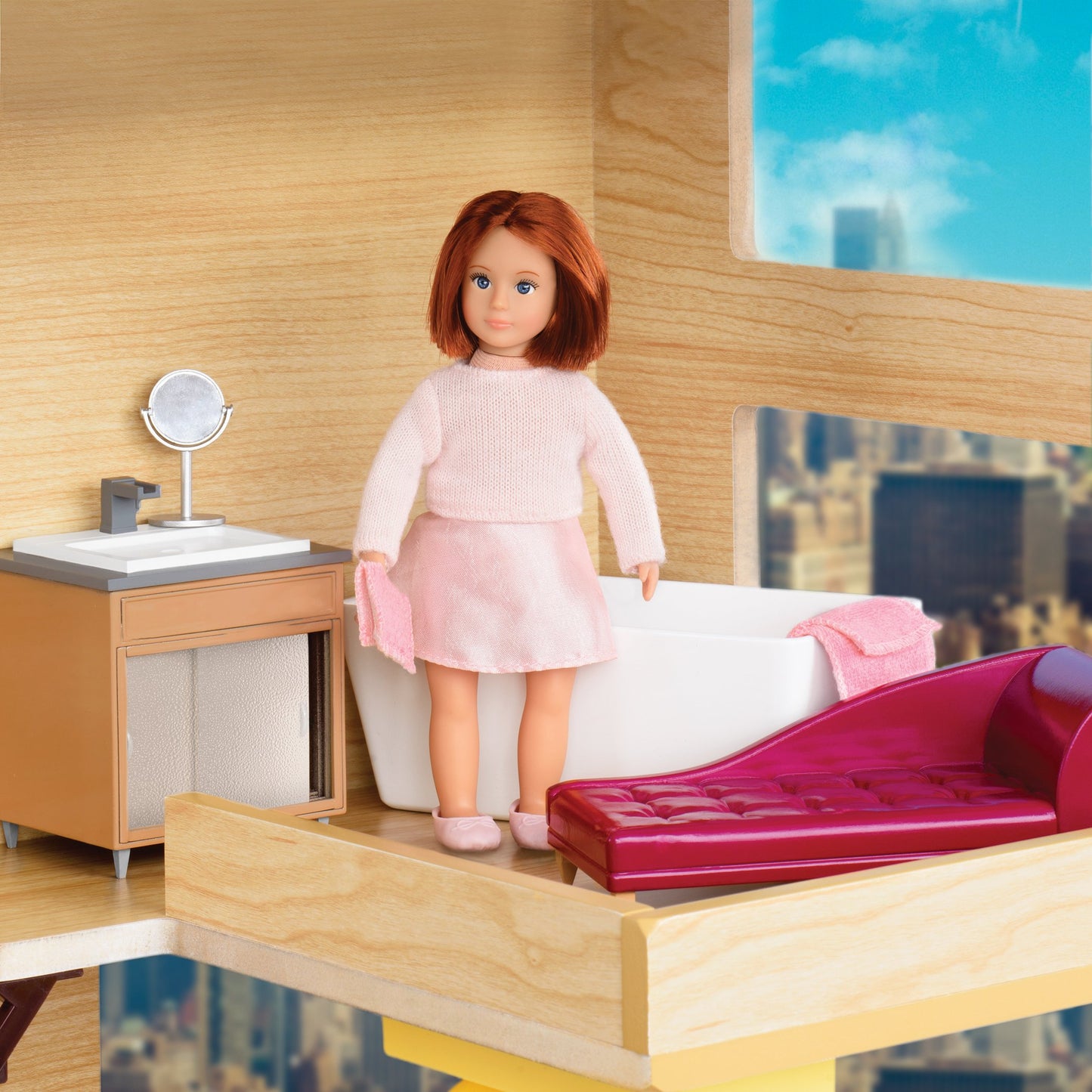 Lori Dolls – Luxury Bathroom Set – Bathroom Playset For Mini Dolls – Dollhouse Furniture For 6-Inch Dolls – Bathtub, Vanity, Lounge Chair – Toys For Kids – 3 Years +