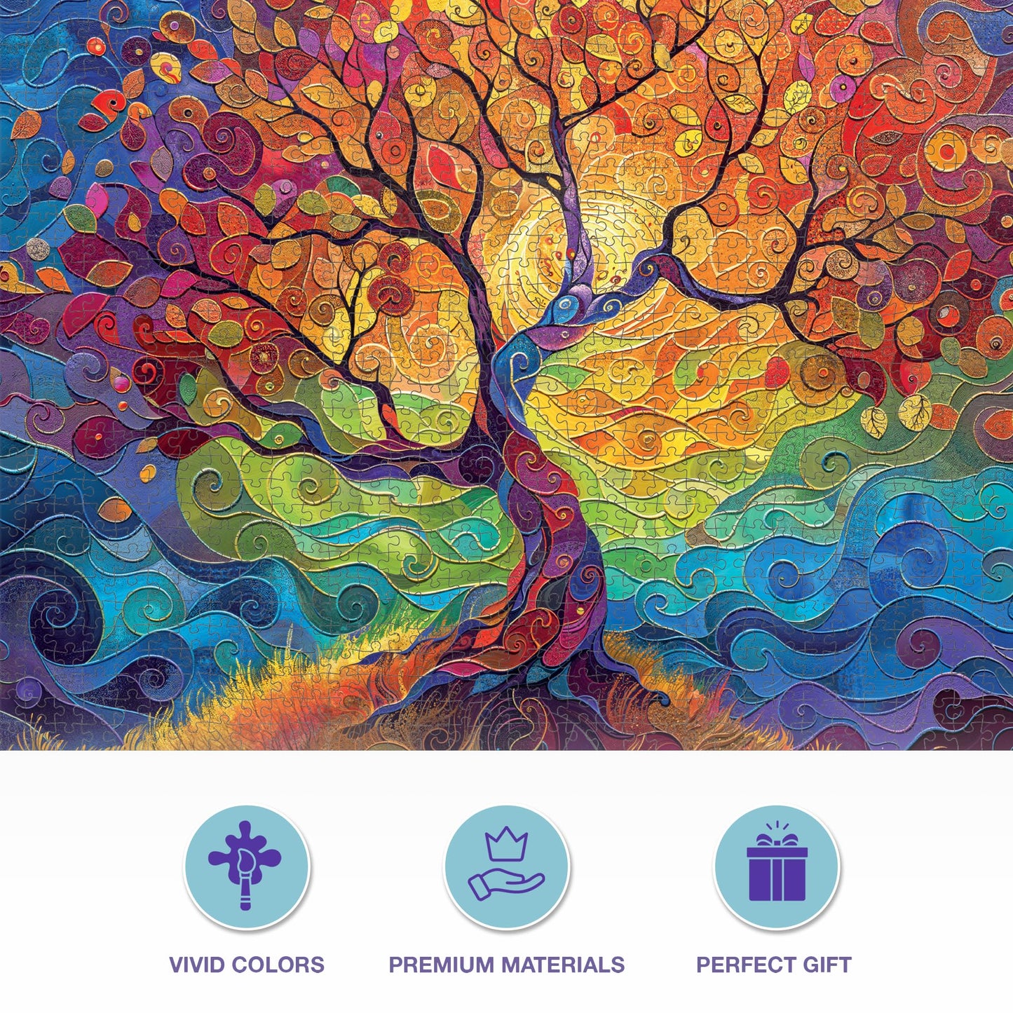 Cross & Glory - The Eternal Tree Of Life - 1000 Piece Jigsaw Puzzle For Adults | Vibrant Rainbow Tree Puzzle | Meaningful Challe