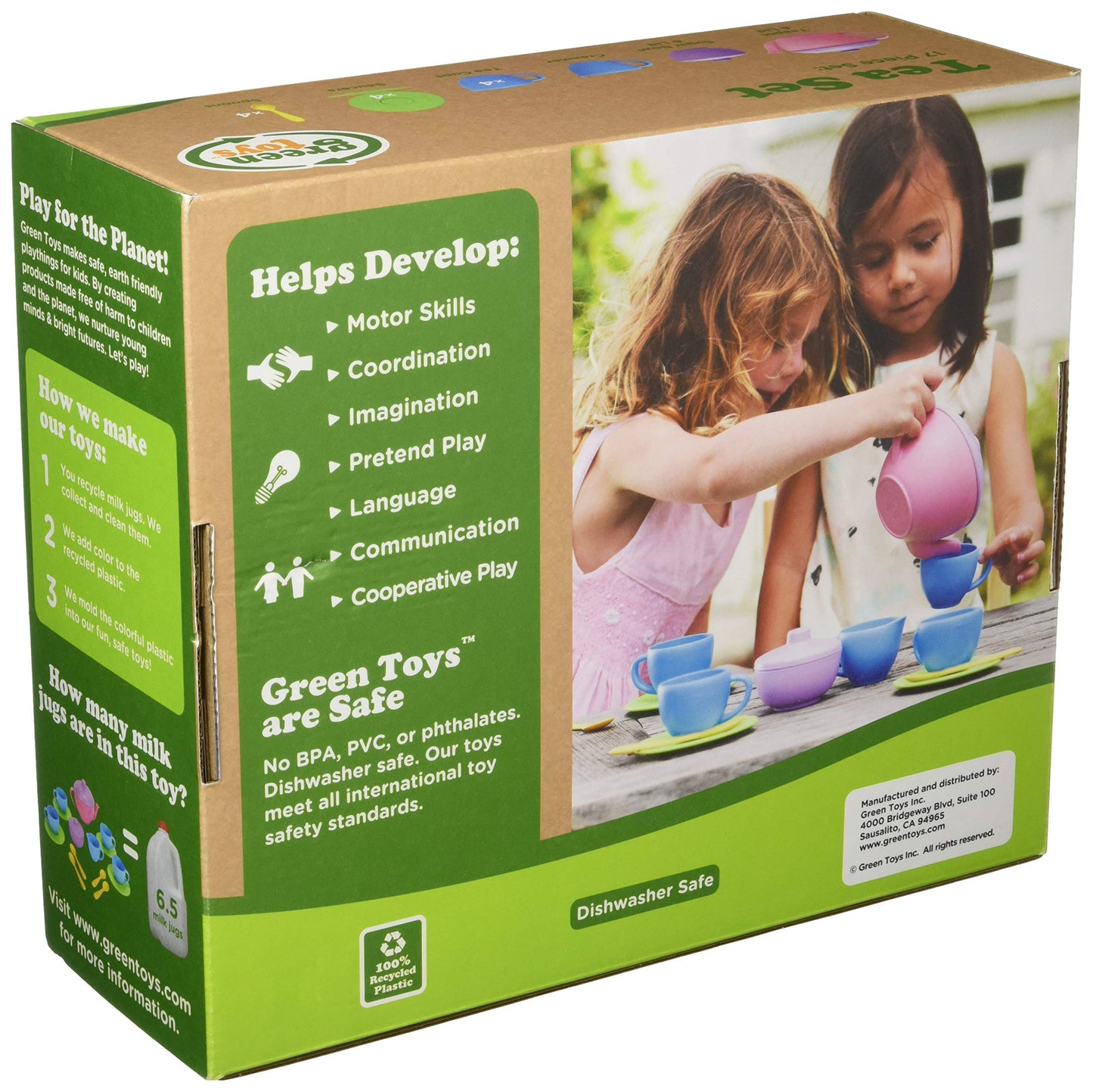 Green Toys Tea Set, Pink 4C - 17 Piece Pretend Play, Motor Skills, Language & Communication Kids Role Play Toy. No BPA, phthalat