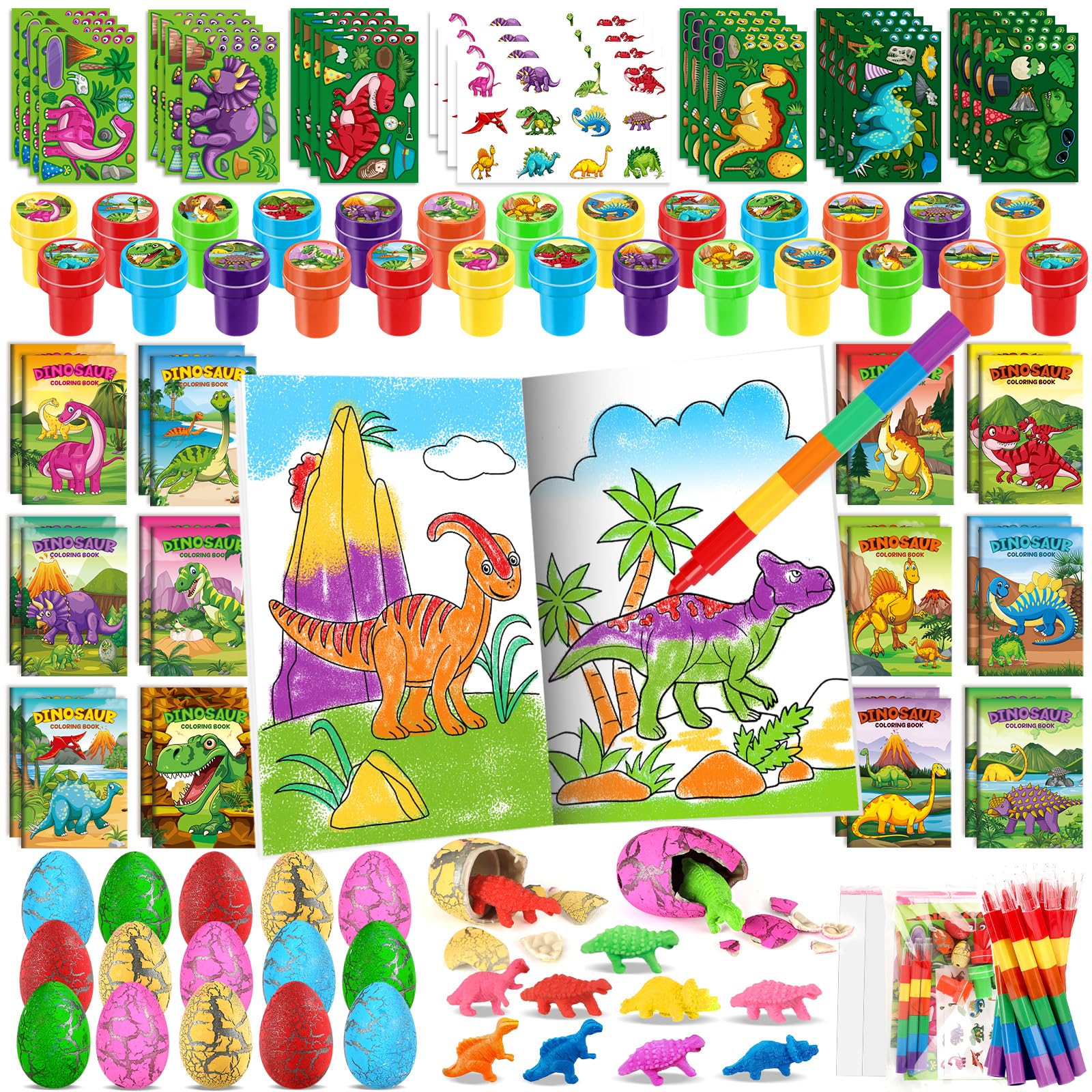BenLouis 168Pcs Dinosaur Party Favors Dino Theme Coloring Books Crayons Sticker Set Bulk for Kids Jurassic Birthday Goodie Bag S