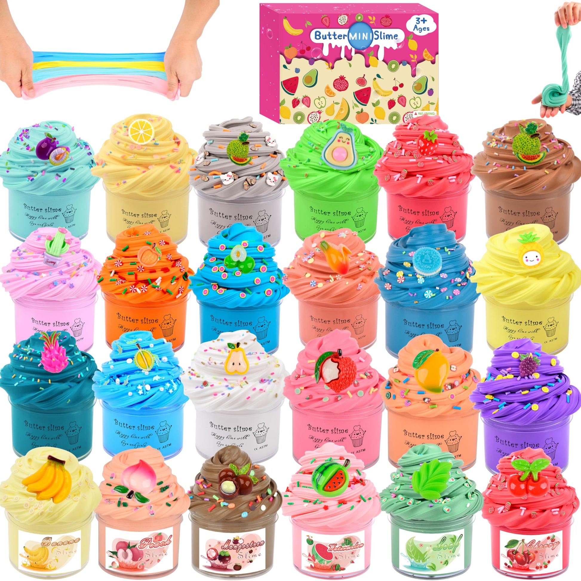 24 Pack Butter Slime Kit,Peach Charms Watermelon Slime,Super Soft And Non-Sticky, Stress Relief Toy Party Favors Birthday Gifts