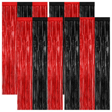 4 Pack Halloween Decorations, 3.28 FT x 7.05 FT Orange Purple Black Party Streamer, Funny Photo Backdrop Foil Curtains Fringe Ti