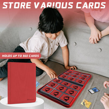 Card Binder 360 Pockets Trading Card Holder Book  enhanced PU Cover Zip Folder Binder  Side Loading Carrying Case Binder Album for TCG  MTG Sports Cards  Game Cards (Red)