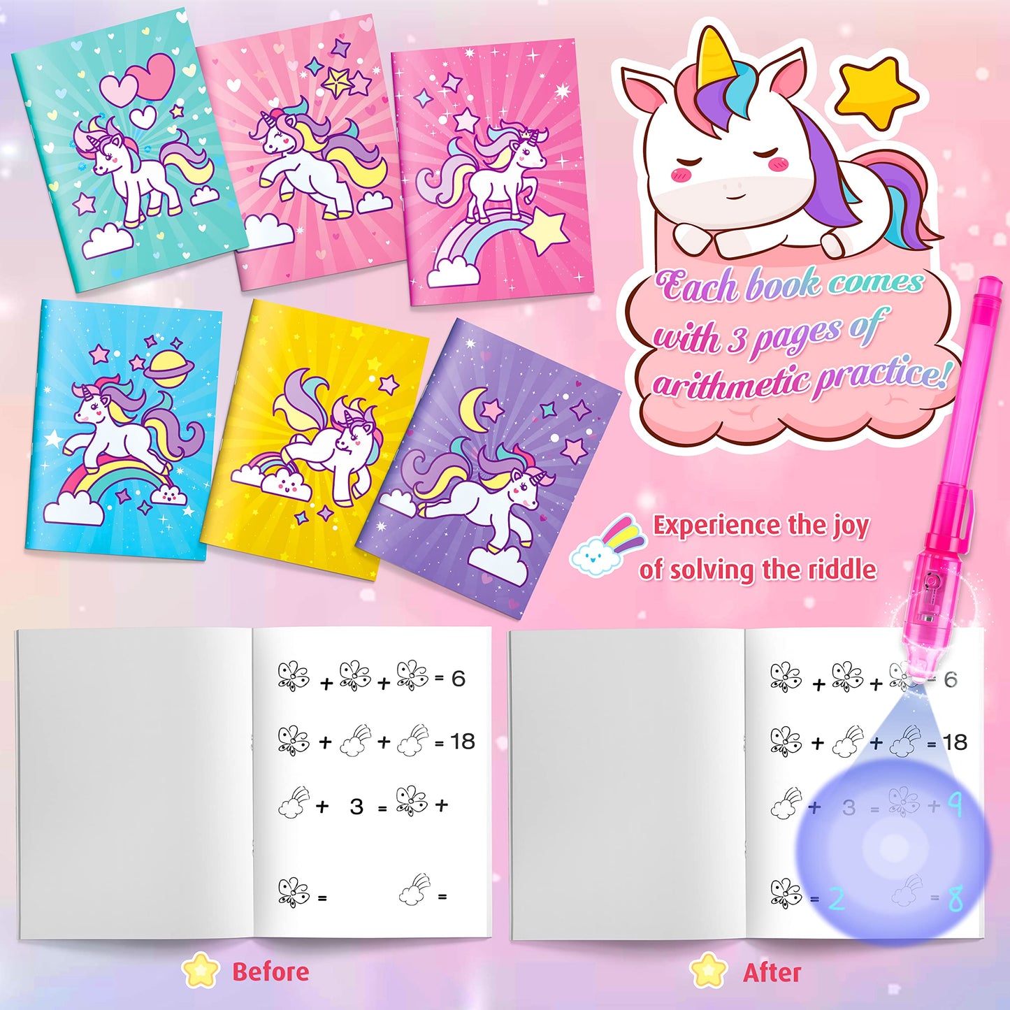 Giftinbox Unicorn Party Favors For Kids 4-8, 24Pack Invisible Ink Pen And Notebook, Invisible Ink Spy Pen With Uv Light For Kids, Classroom Prize Goodie Bag Stuffers Unicorn Toys For Kids Girls