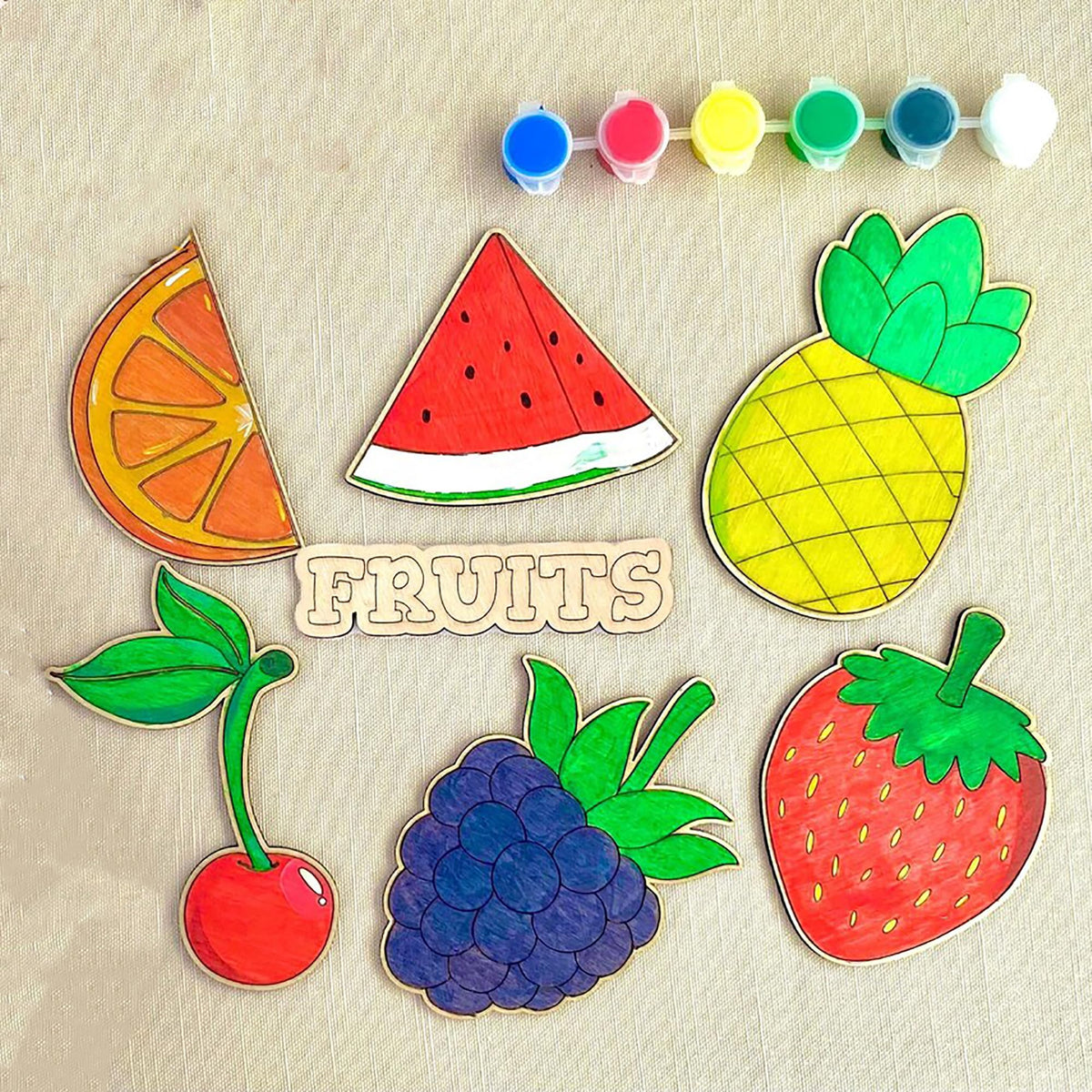 Cliths Set Of 7 Fruits Wooden Painting Kit For Kids EcoFriendly Mdf Craft Cutouts Fun Diy Art Activity With Pineapple, Strawber