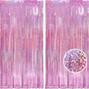 MALANKU 2 Pack Foil Fringe Backdrop Curtains Pink Party Decorations - 3.3 x 8.2ft Tinsel Curtain Photo Backdrops for Birthdays C