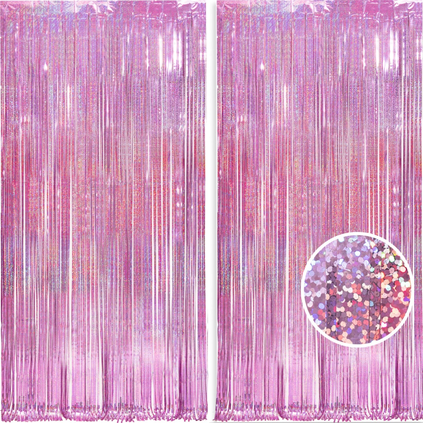 MALANKU 2 Pack Foil Fringe Backdrop Curtains Pink Party Decorations - 3.3 x 8.2ft Tinsel Curtain Photo Backdrops for Birthdays C