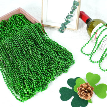12 PCS St. Patricks Day Beads Necklace, 33'' Green Mardi Gras Beads Necklaces Christmas Necklaces Irish Saint Patricks Necklaces