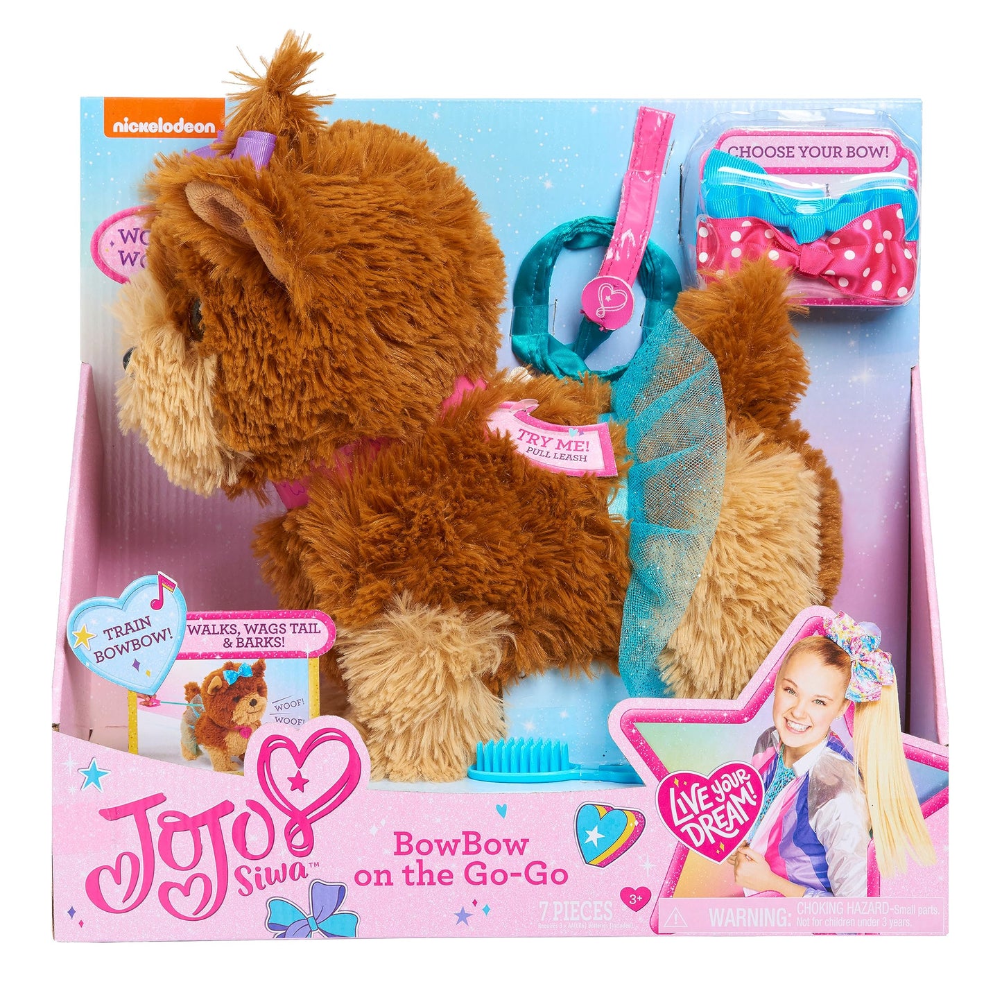 Bowbow On The Go Go 11.75-Inch Plush Stuffed Animal, Set Includes Leash, 3 Fabric Bows, Brush, And Tutu, Kids Toys For Ages 3 Up By Just Play