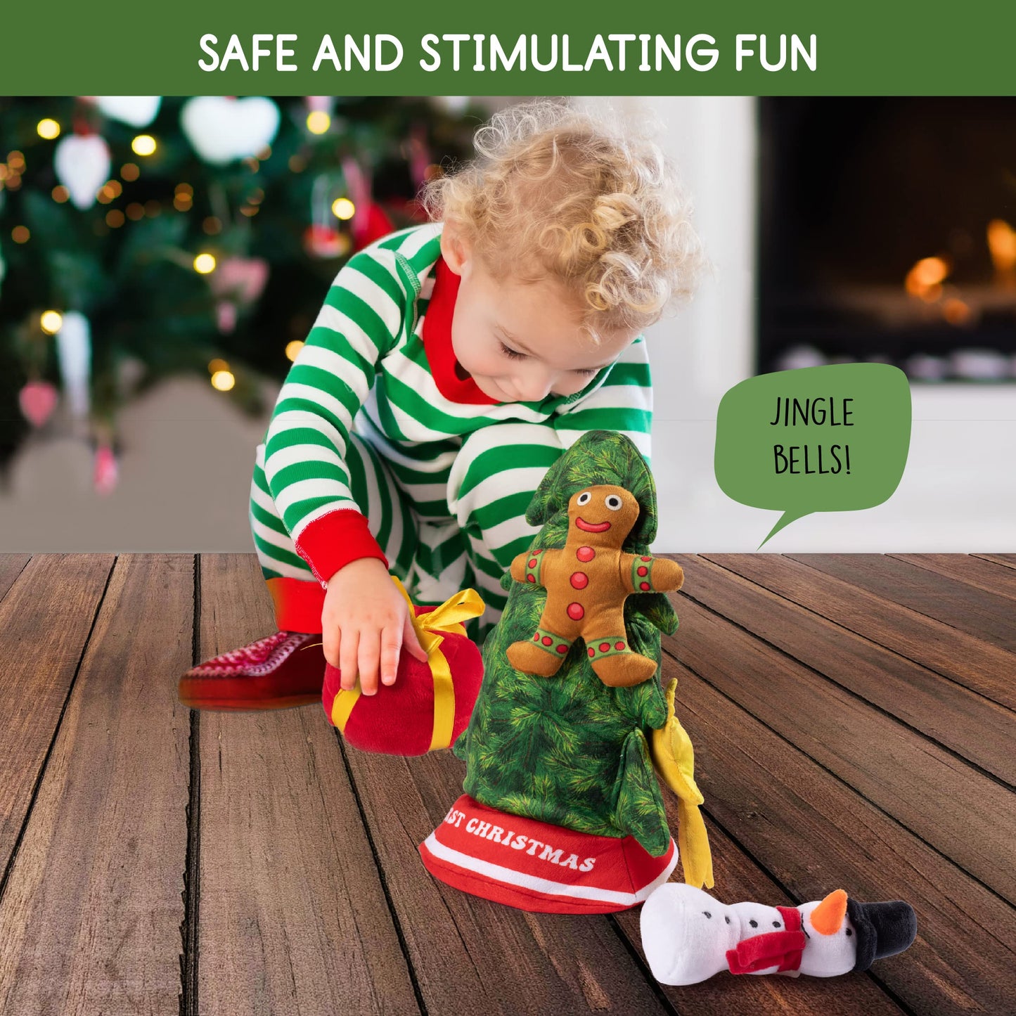 Singing Christmas Tree Plush Set | Includes 4 Soft Plush Ornaments With Plush Christmas Tree Shaped Carrier | Toy Christmas Tree