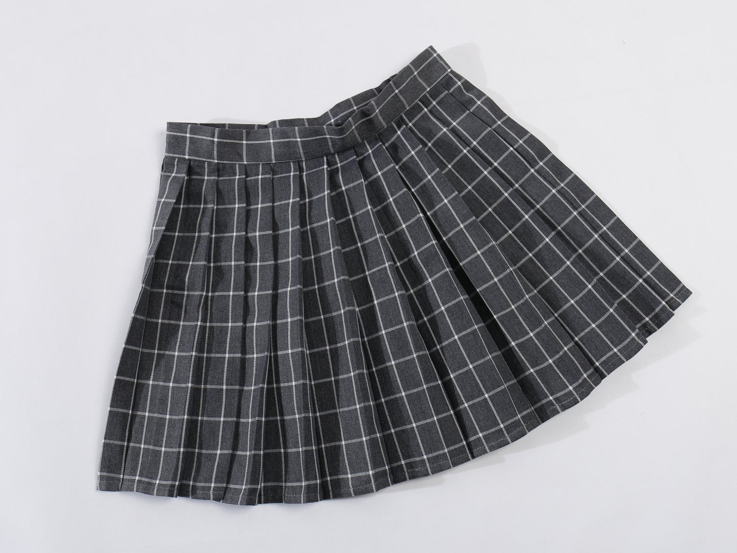 Womens School High Waist Slim min Flared Skater Pleated cos Skirt(XL,Grey White)