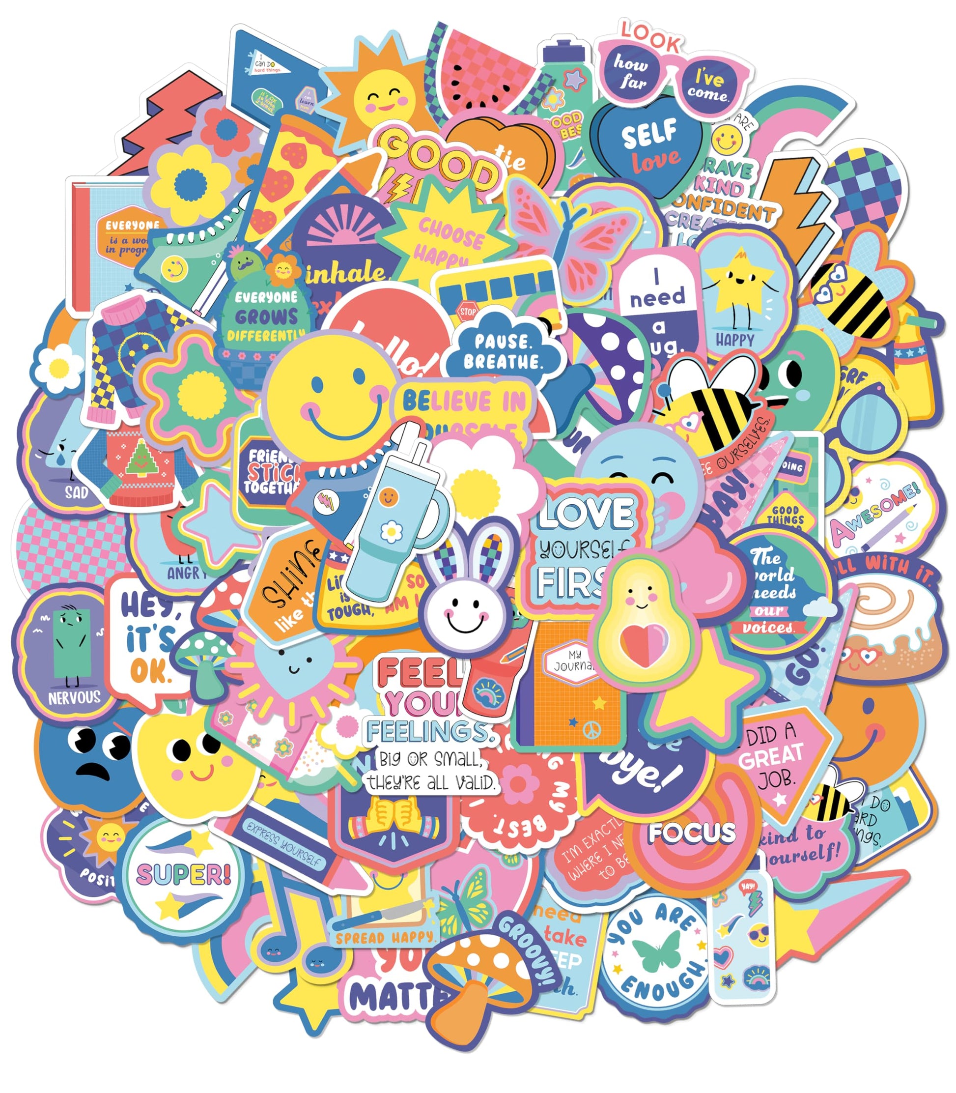 Carson Dellosa We Stick Together 100pc Retro Stickers Aesthetic Vinyl Stickers, Waterproof Flower Stickers, Motivational Sticker
