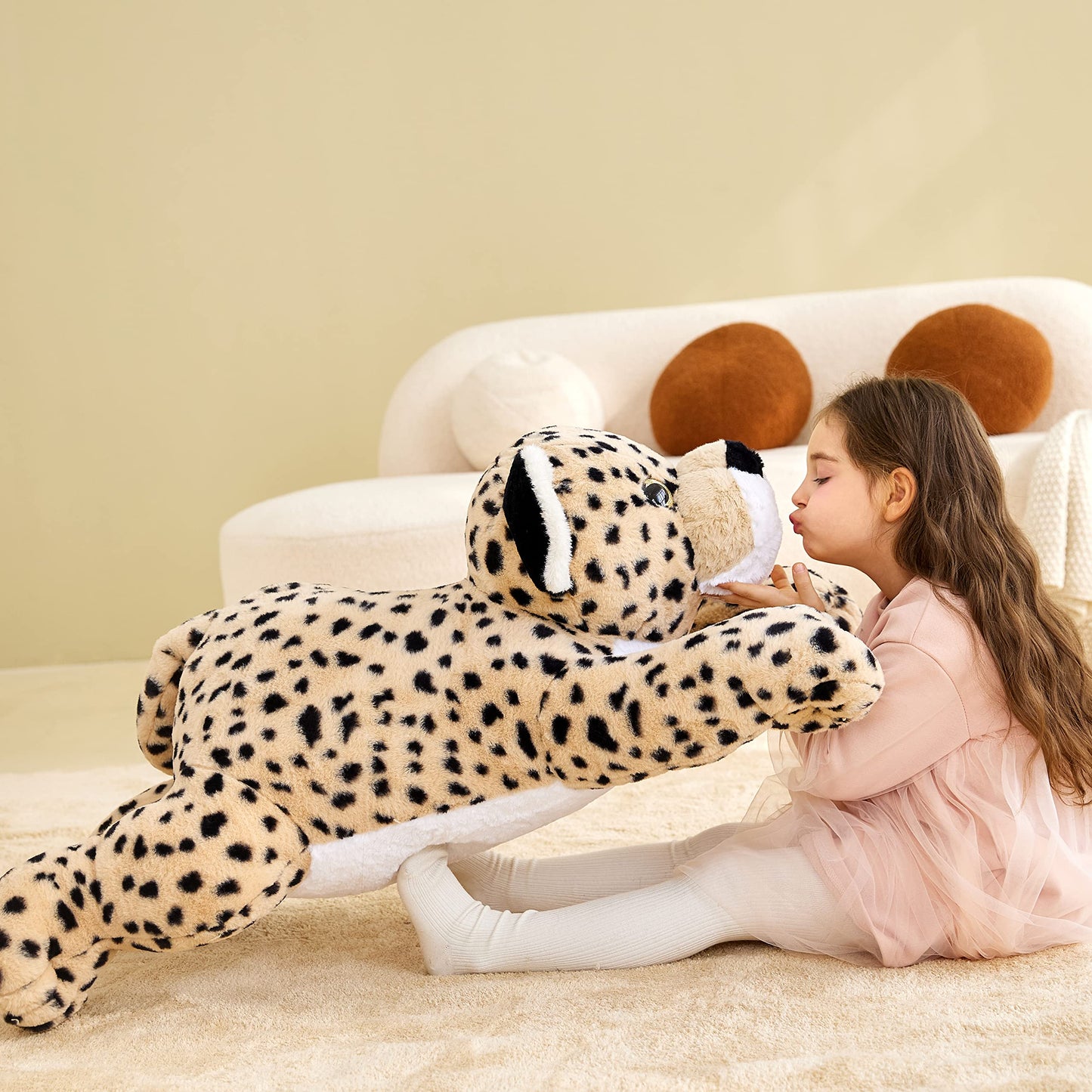 Ikasa Giant Cheetah Stuffed Animal Plush Toy,Large Leopard Cute Jumbo Soft Toys,Huge Big Size Plushy Plushie,Gifts For Kids (Brown, 30 Inches)
