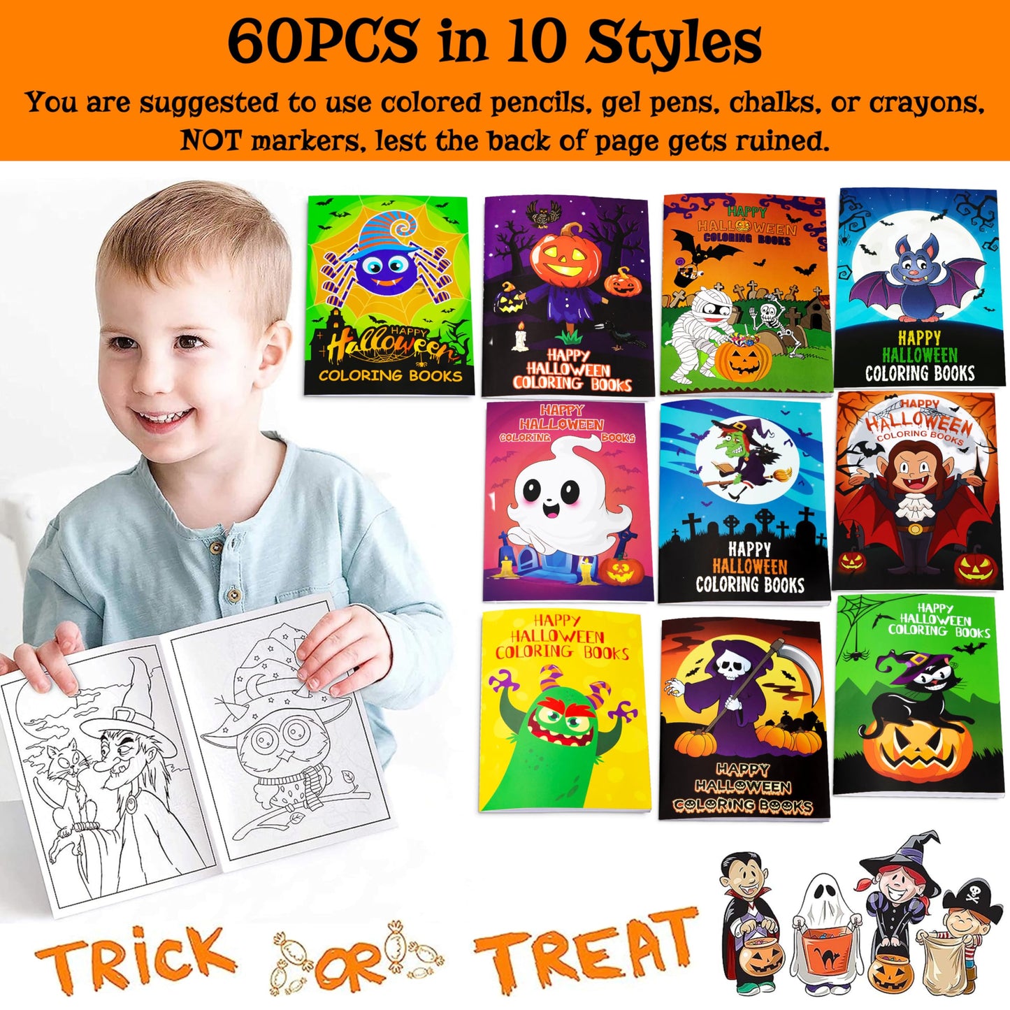 90shine 60PCS Halloween Coloring Books Party Favors for Kids - Hallowmas Trick or Treat Goodie Bag Stuffer Fillers Gifts Fun Act
