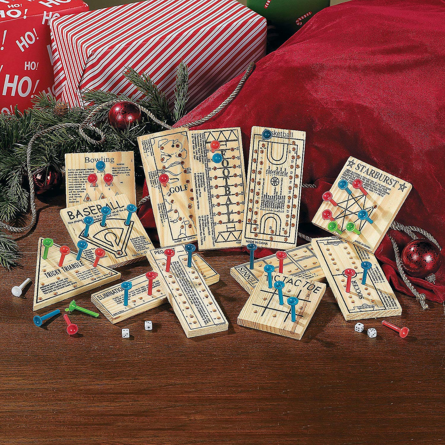 Wooden Peg Board Game Variety Pack - Set Of 12 - Variety Of Old School And Old Fashioned Games