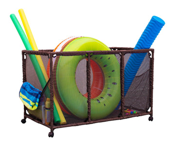 Pool Bins Pool Noodles Holder, Toys, Balls, Floats and Equipment Mesh Rolling Storage Organizer Bin, Kids Height, Large (25'' L 
