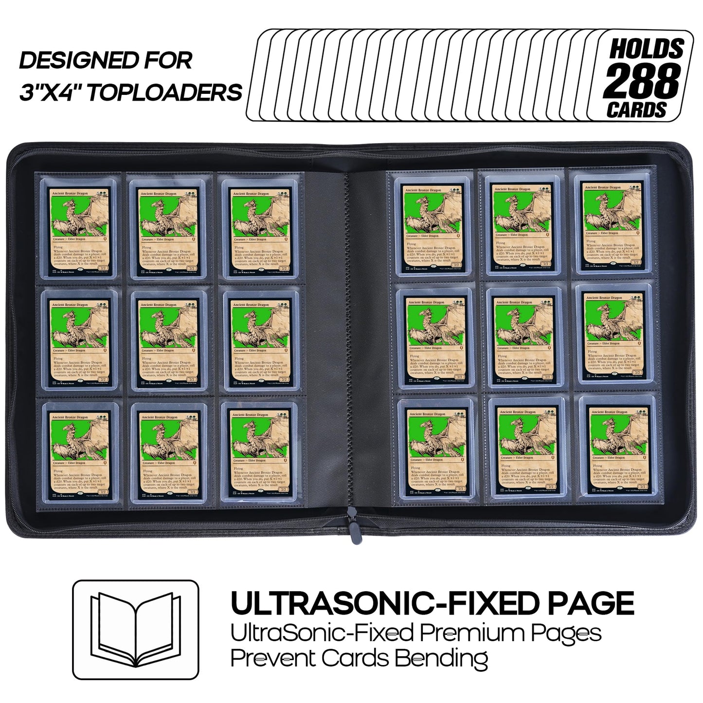 Top Loader Binder  Holds 288 Top Loaders - 9-Pocket Toploader Binder for 3 x 4 Rigid Card Holders for Trading Cards or Sports Cards  Model A - Brilliant Green