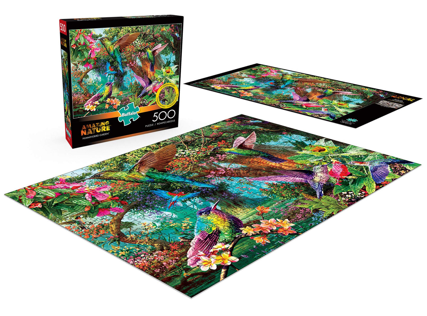 Buffalo Games Hummingbird Garden 500 Piece Jigsaw Puzzle - Hidden Images, Green, Model 3789, Paper Material