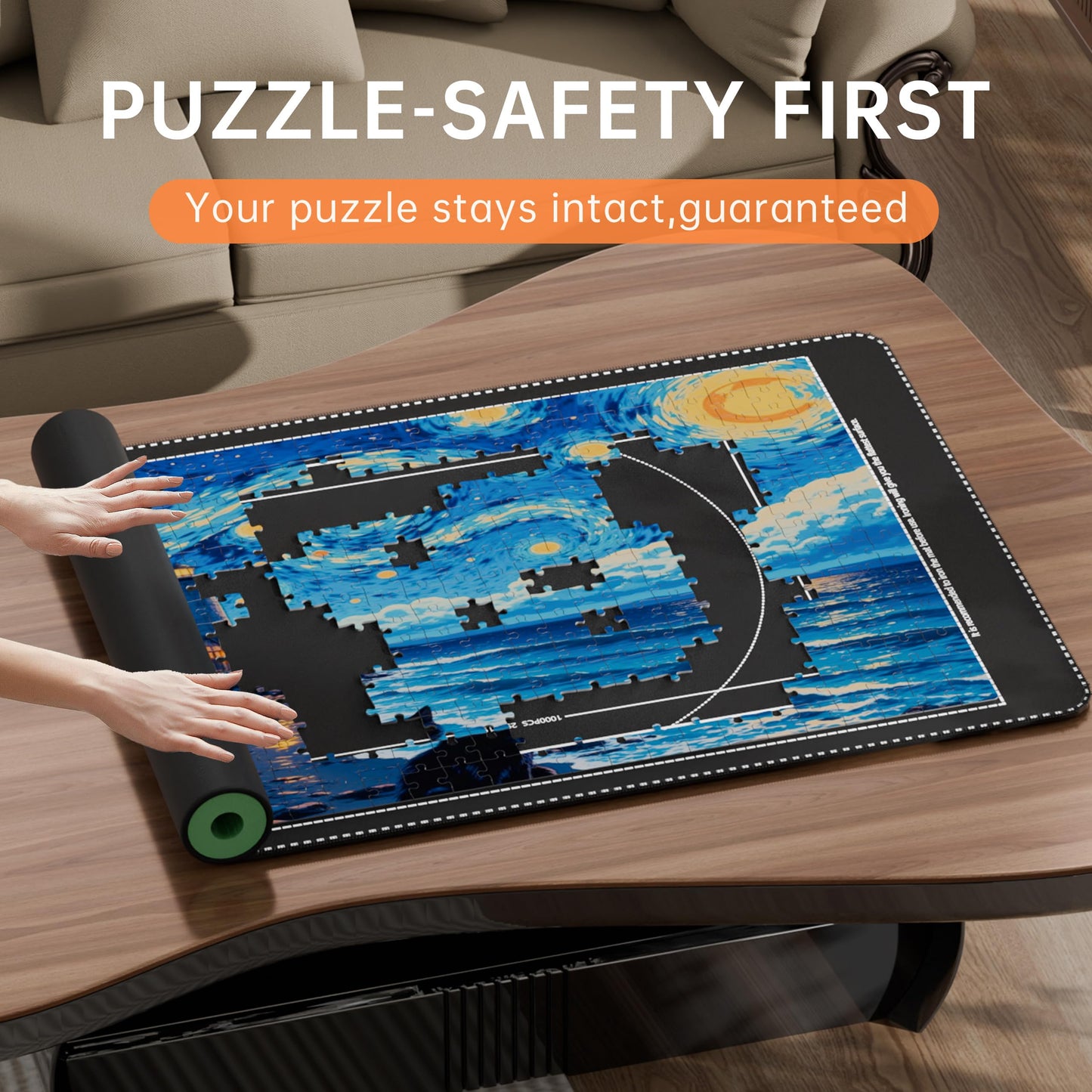 Lwoeo Jigsaw Puzzle Mat Roll Up, Black 48.4” X 30.7” Smooth Top Saver Pad Up To 2000 Pieces,Large Puzzel Matt Rollup With 6 Sorting Trays & 1 Storage Bag For Sorting Table, Board, Frame Puzzles Mats