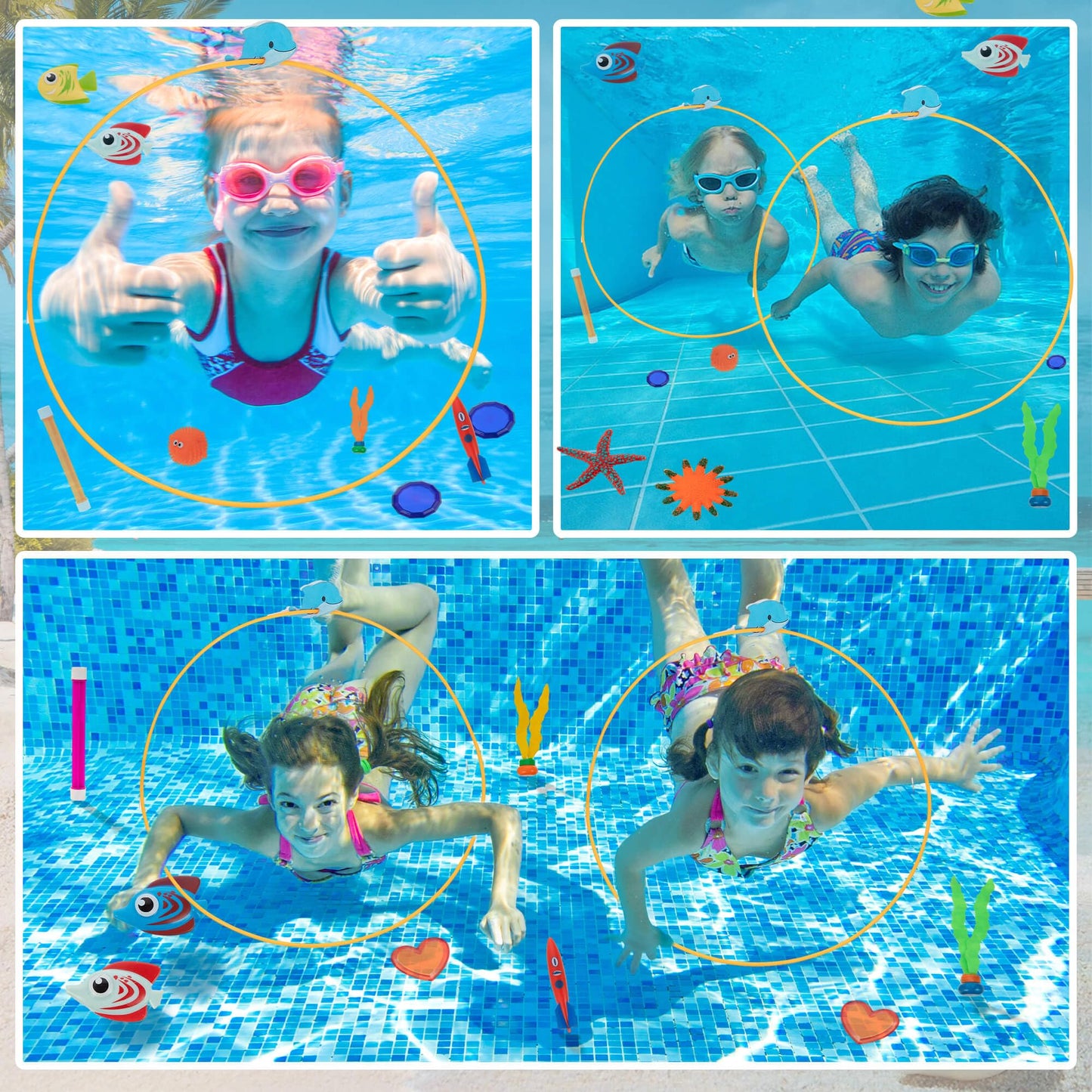 Jazgrom 29Pcs Pool Toys For Kids Ages 4-8 8-12,Diving Toys With Swim Thru Rings Including Dive Gems Diving Sticks Water Pool Par