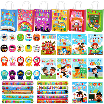 Fuyoooo 180 Pcs Kindergarten Graduation Party Favor Set Include 60 Slap Bracelets 30 Coloring Books 30 Paper Bags 30 Button Pin 