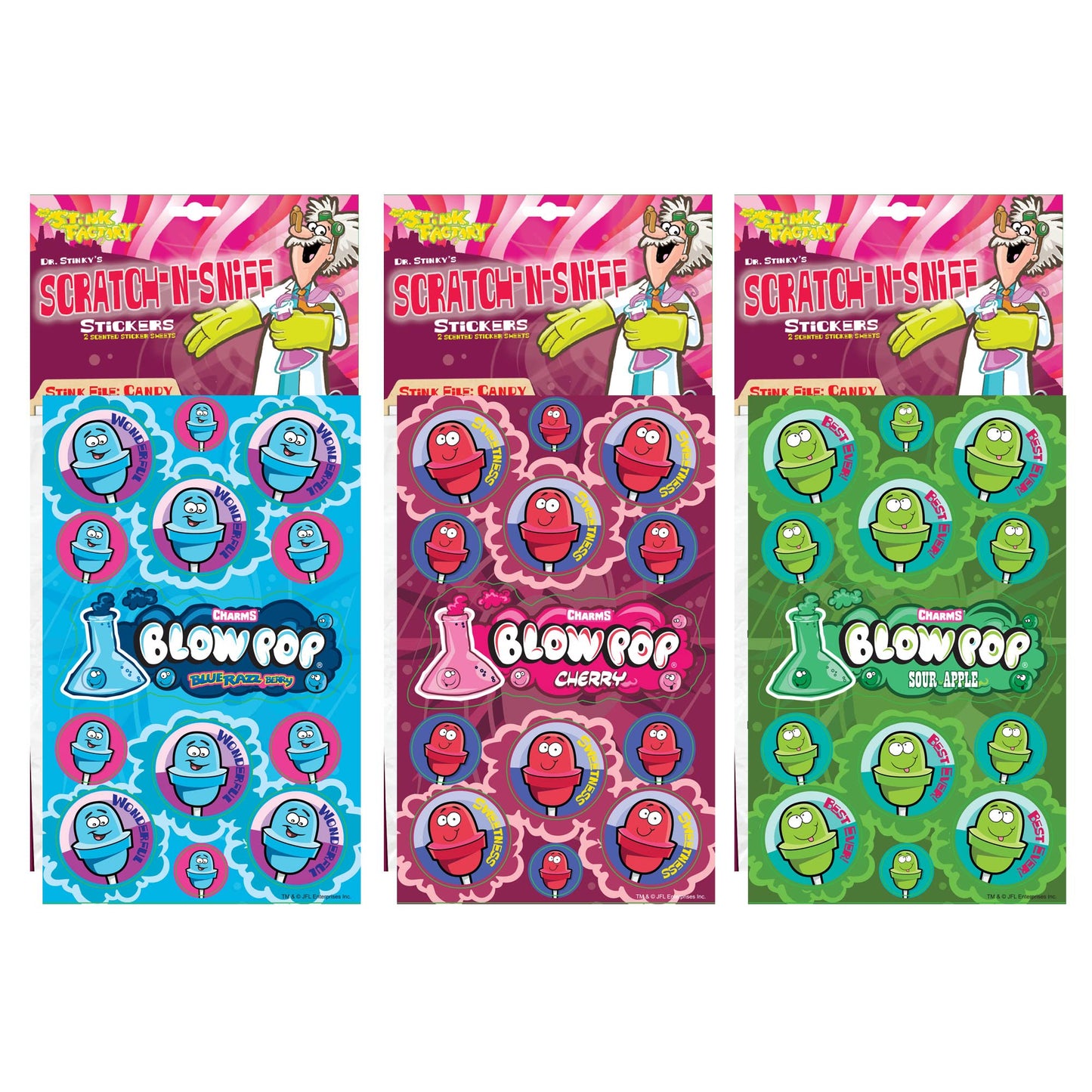 Just For Laughs Dr. Stinkys Scratch N Sniff Stickers 3-Pack- Blow Pop Cherry, Blow Pop Blue Razz Berry, Blow Pop Sour Apple