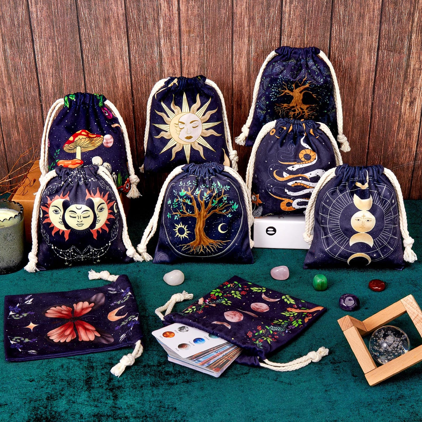 Xsylohxl Tarot Bag Kit 9 Pcs Tarot Card Bags And Pouches Tarot Deck Holder Storage Gift Velvet Bags With Sturdy Drawstrings Also