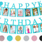 Sweet 16 Birthday Decorations Photo Banner In Blue Pre-Assembled - Sweet 16 Banner With Sixteen Photo Card Frames Party Supplies