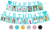 Sweet 16 Birthday Decorations Photo Banner In Blue Pre-Assembled - Sweet 16 Banner With Sixteen Photo Card Frames Party Supplies