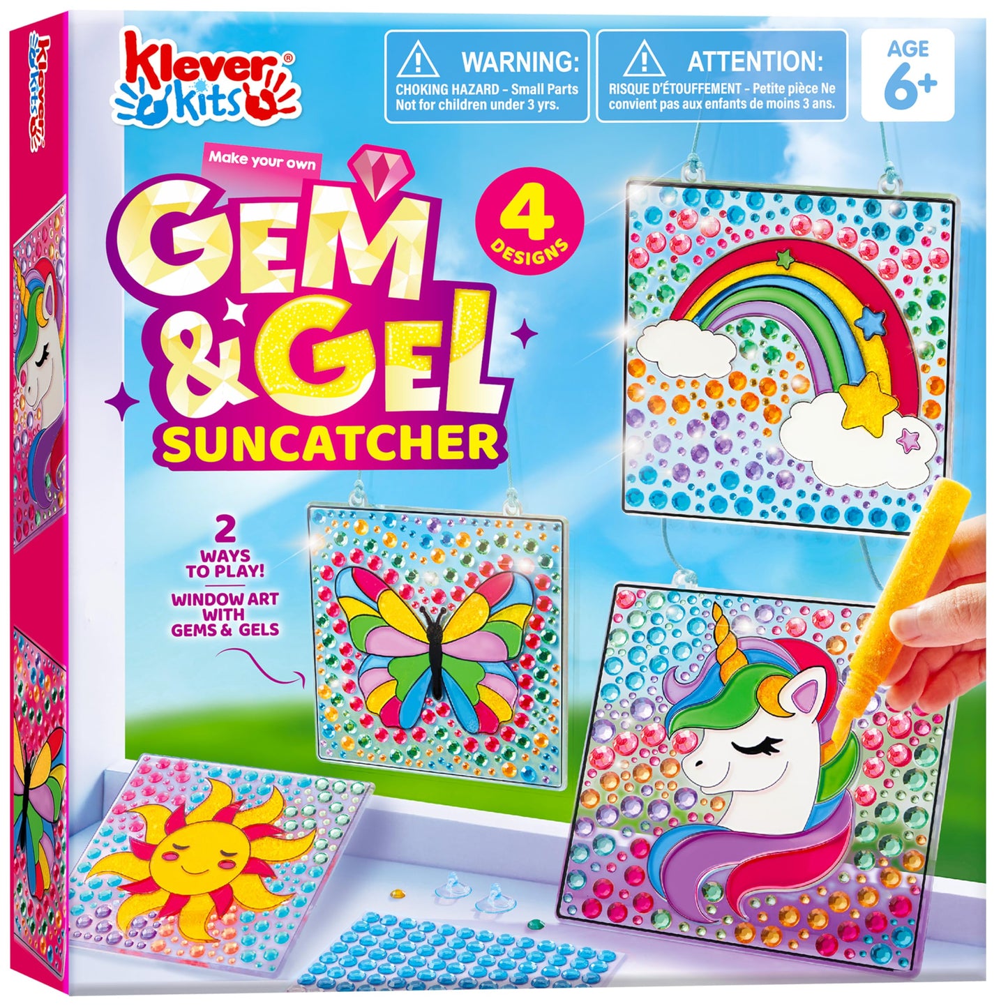 Klever Kits 4PCS Window Art, 2-in-1 Gems and Gels Suncatcher, 2 Ways to Play Diamond and Gels, Arts & Crafts Toys for Boys Girls