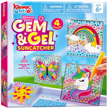 Klever Kits 4PCS Window Art, 2-in-1 Gems and Gels Suncatcher, 2 Ways to Play Diamond and Gels, Arts & Crafts Toys for Boys Girls