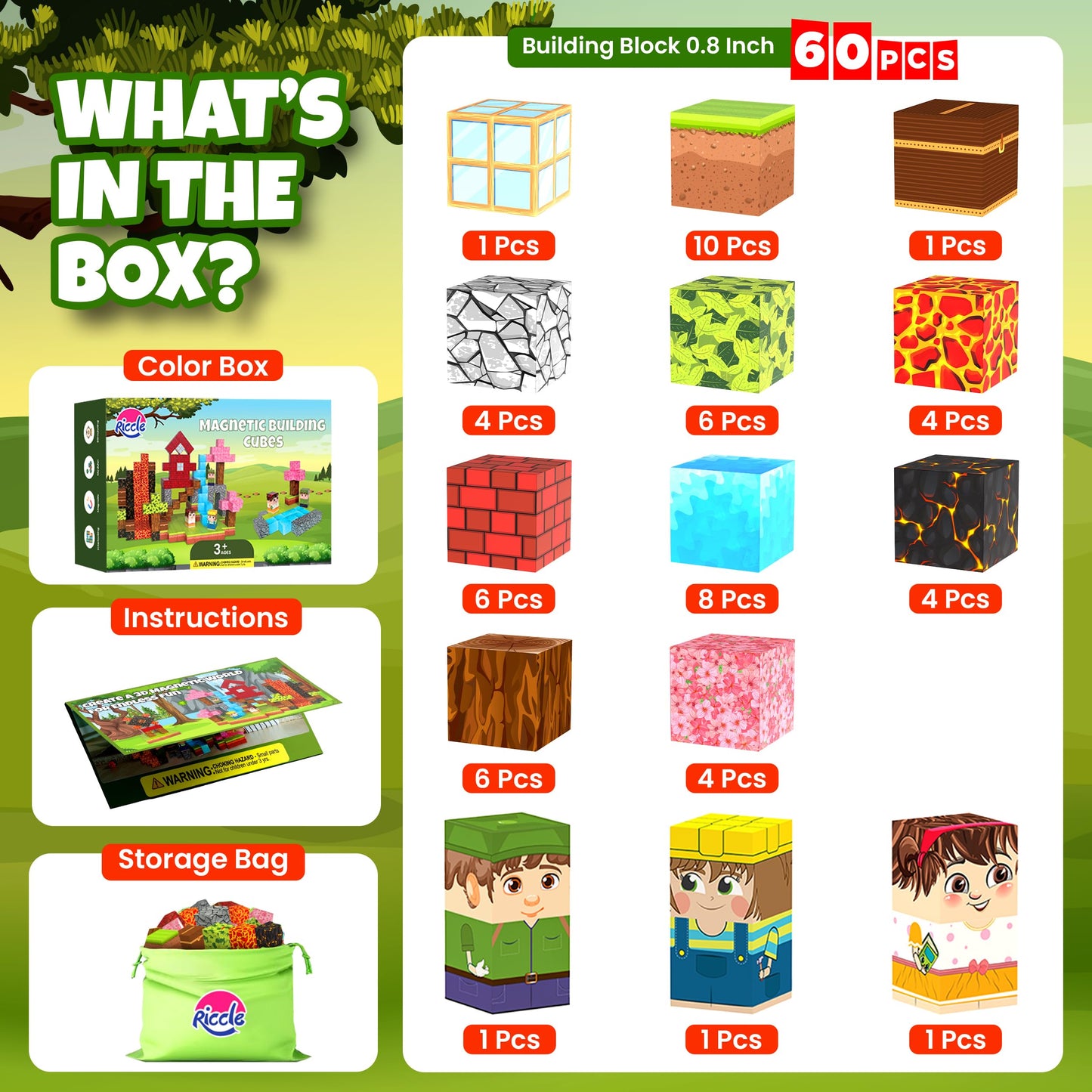 Riccle Magnetic Blocks - Build Magnetic Building Blocks Toddler Stem Sensory Outdoor Toys For 3+ Year Old Boys & Girls, Educatio