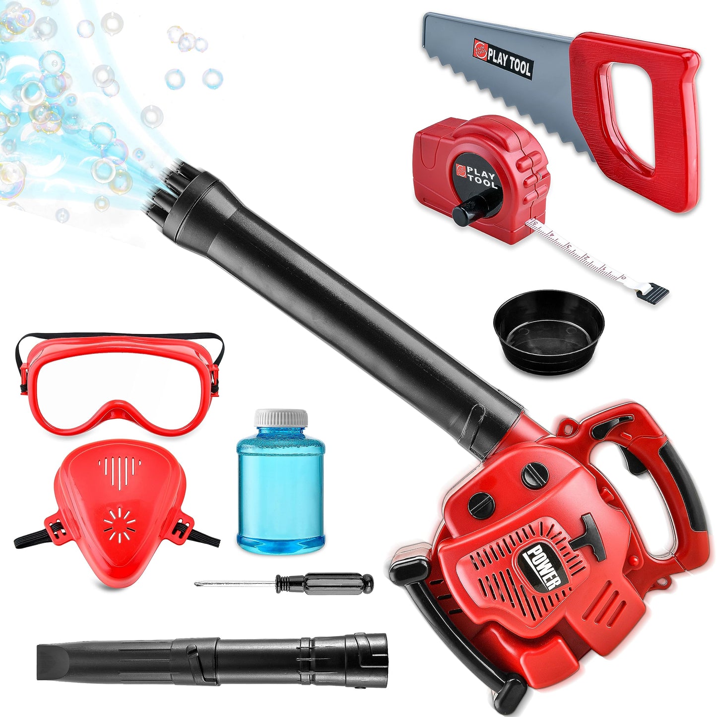 Toy Choi's Bubble Leaf Blower - 2 in 1 Kids Bubble Machine & Gardening Tool Set, Red, for Ages 3+ - Perfect Summer Outdoor Party Toy