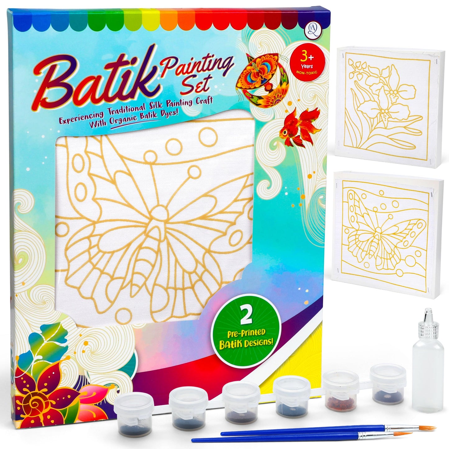 Malaysian Batik Organic Colors Painting 2-in-1 Kit (Butterfly, Orchid Flower) - Art Craft Painting Activity Kit Set for Adults a