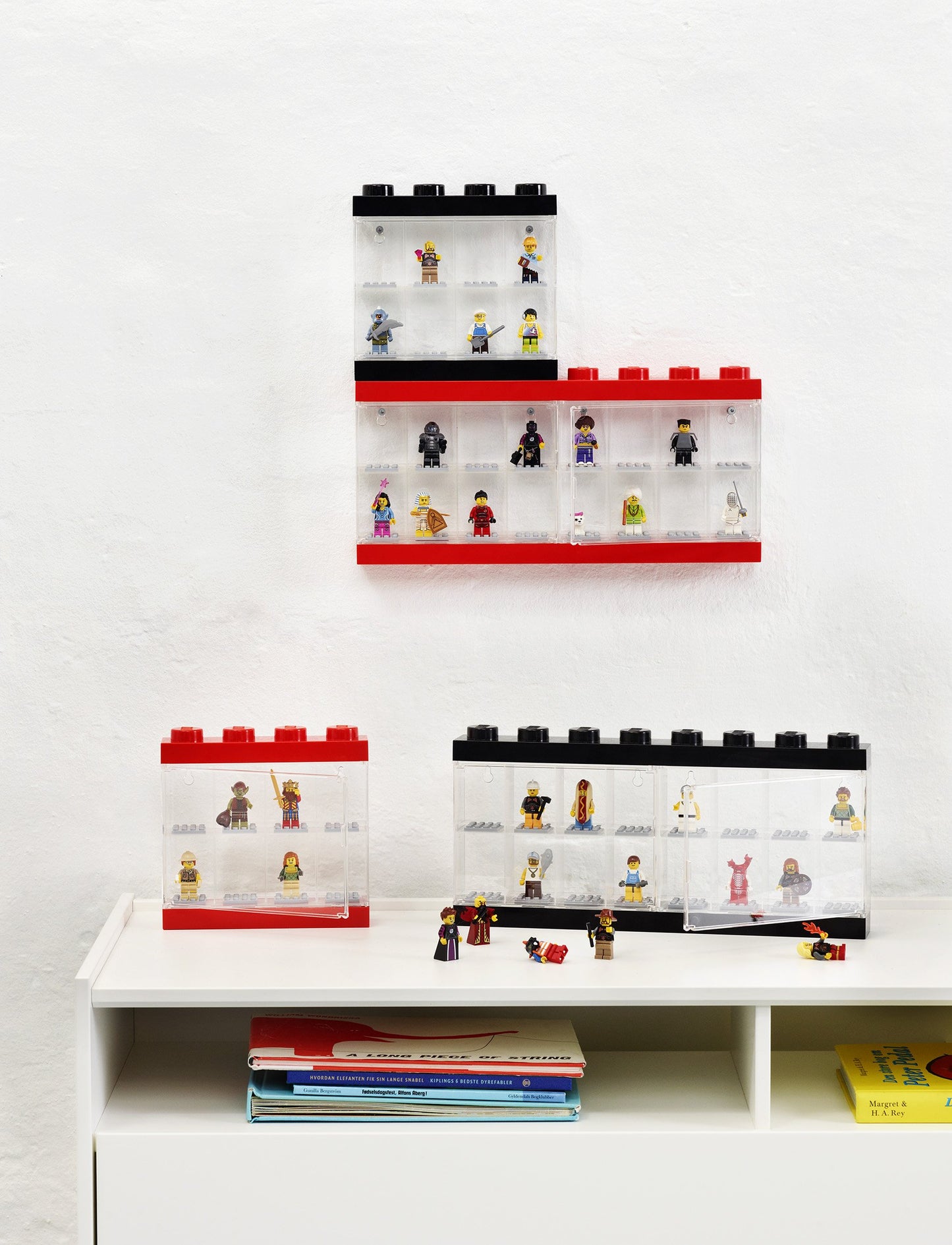 Room Copenhagen Lego Minifigure Display Case, Stackable Storage Container For Collectible Figurines, 4 Stud, Bright Red
