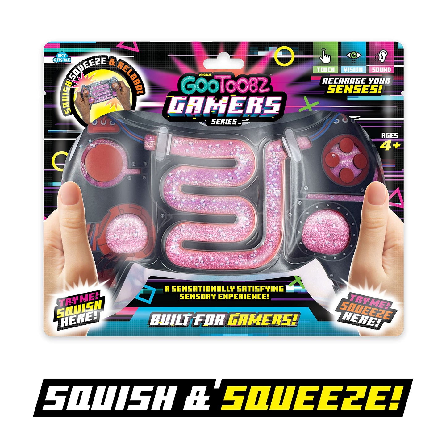 GooToobz Gamers, Squishy Sensory Game Controllers Filled with Colorful Water, Non-Toxic, No-Mess, Squeezable Fidget, Stress and