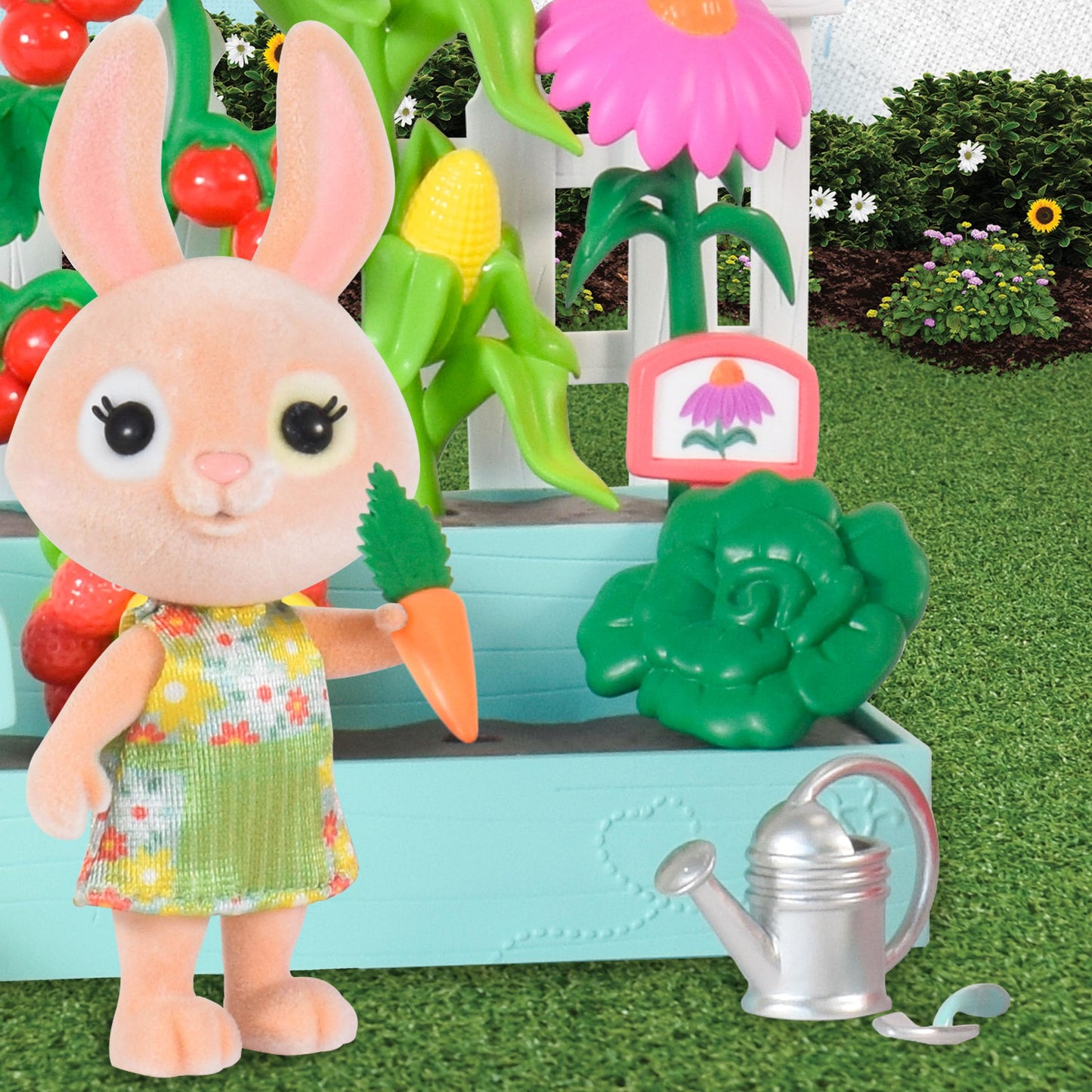 Honey Bee Acres Time to Garden  Complete Set with Miniature Doll Figure  16 Pieces   Ages 3+