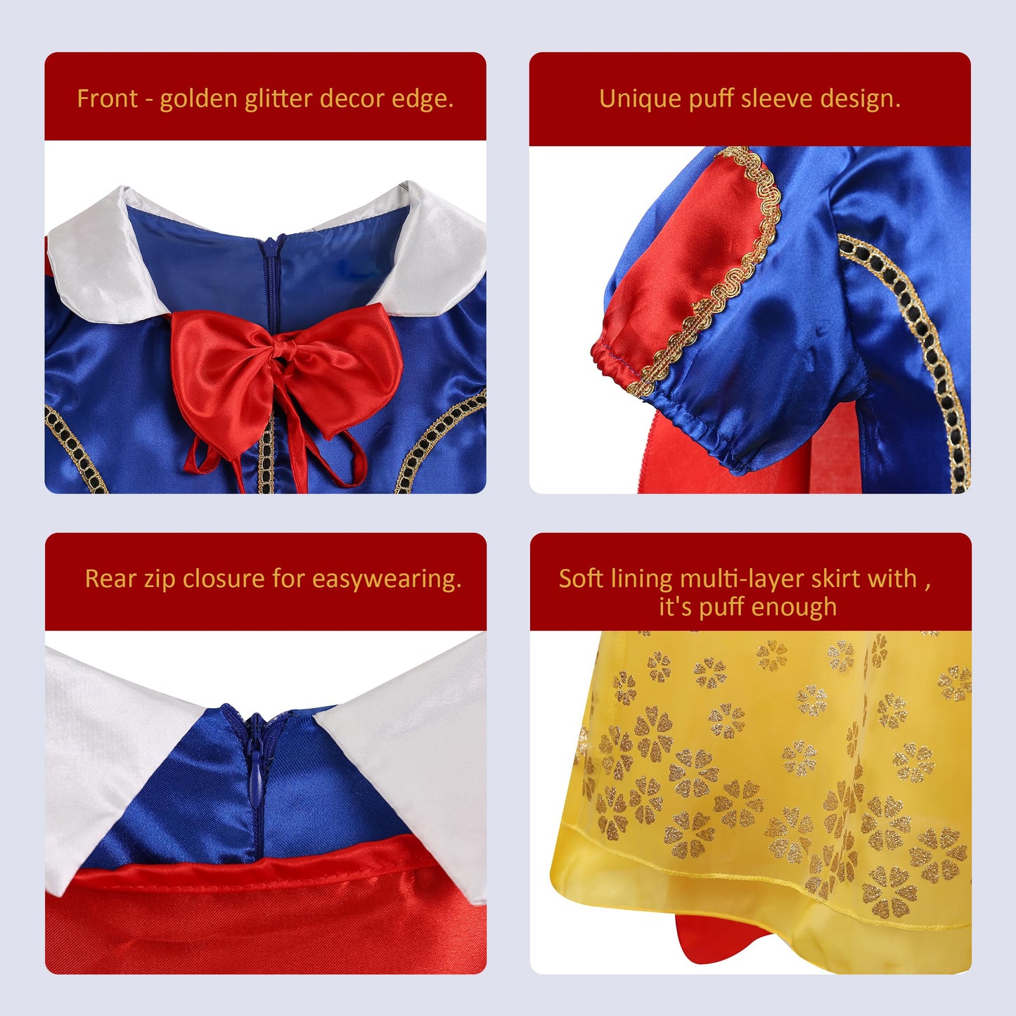 Isswya Princess Dress For Girls Princess Costume Cosplay Halloween Christmas Party Dress Up 3-4T