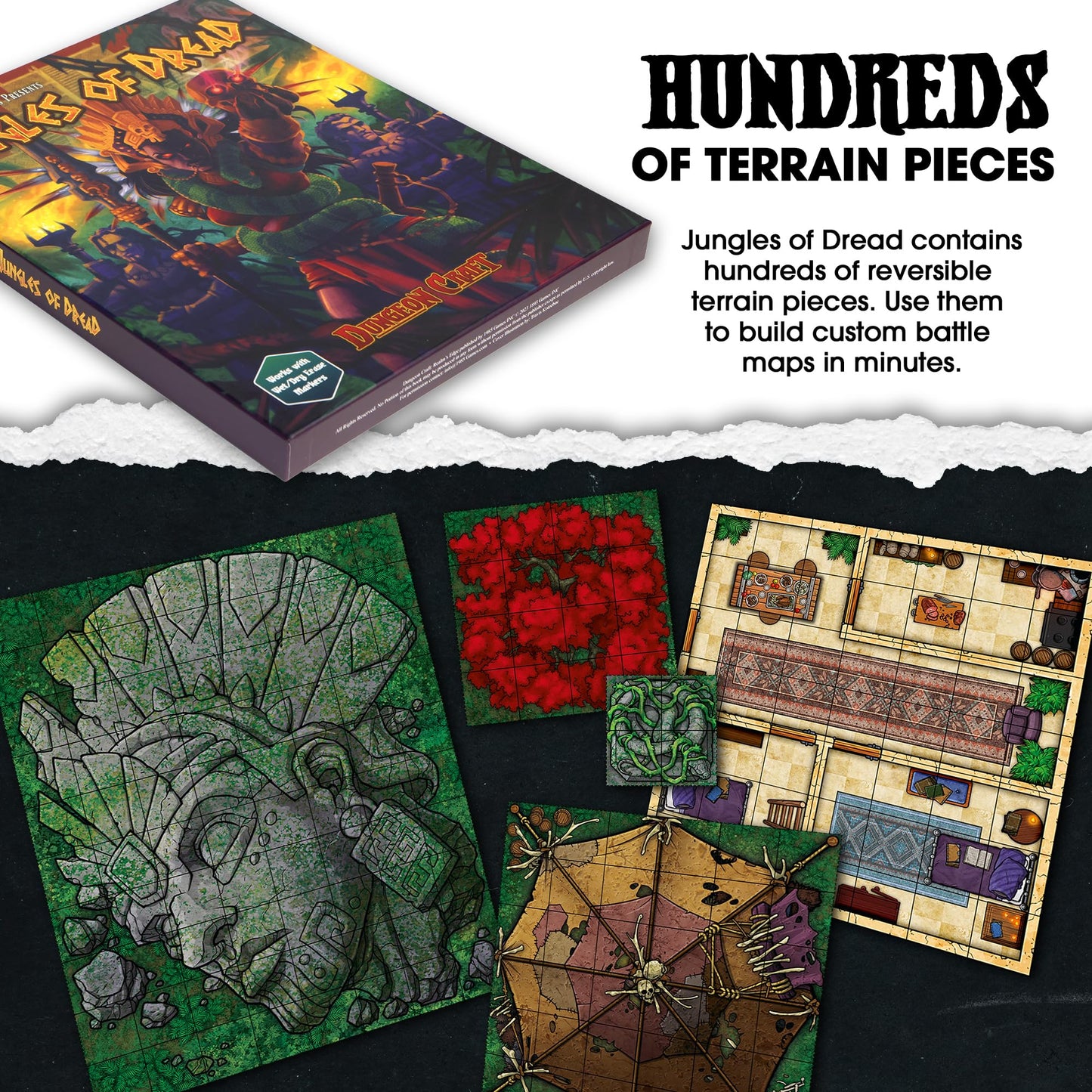 Dungeon Craft Jungles Of Dread Game, Hundreds Of Terrain Pieces, Cut Place Play, Build Interactive Maps, Double-Sided & Water-Re
