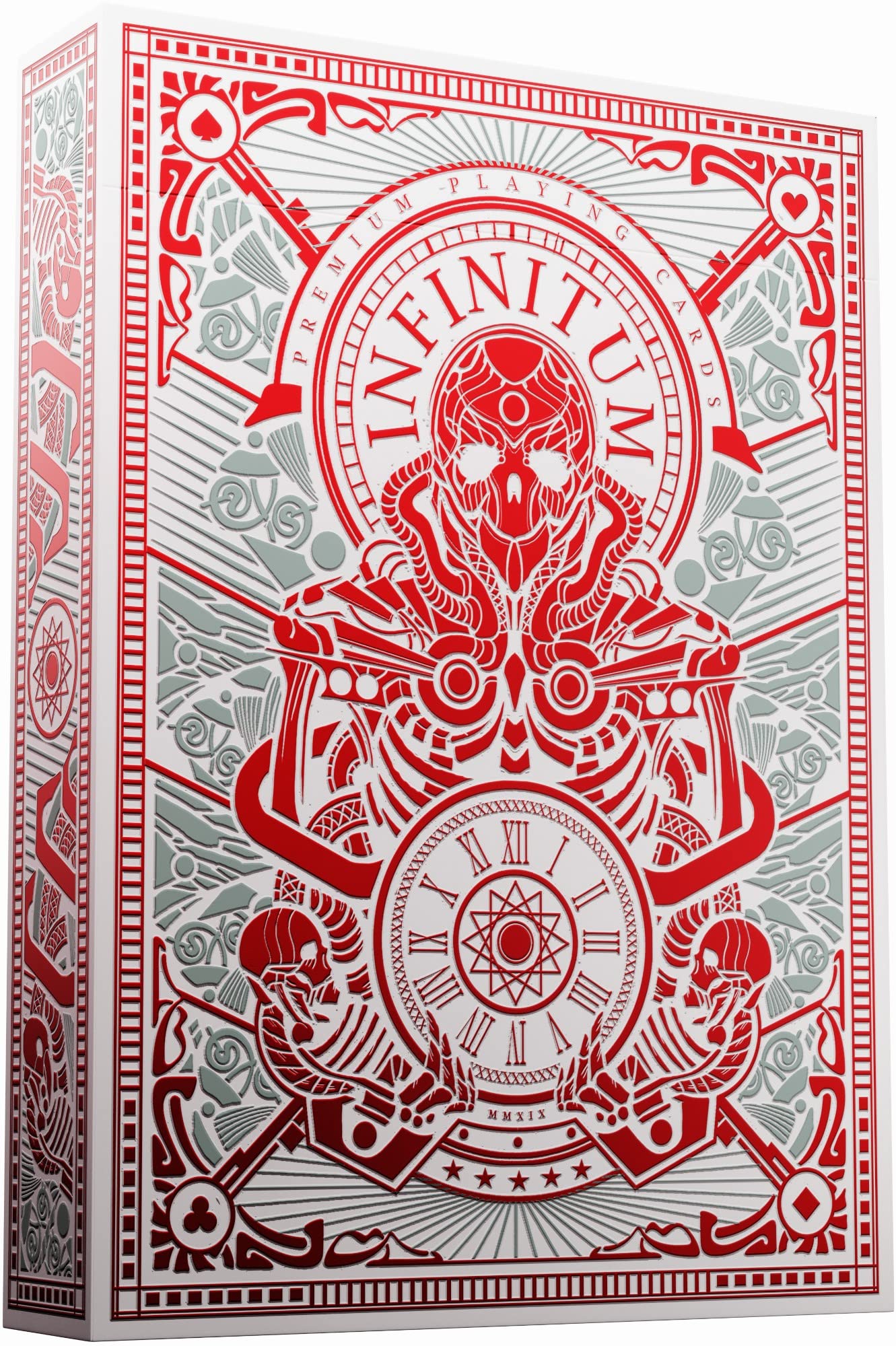 Infinitum Ghost White & Red Playing Cards  Deck of Cards with Free Card Game eBook  enhanced Card Deck  Cool game-style Cards  Unique Bright Colors for Kids & mature-themeds  Card Decks Games  Standard Size