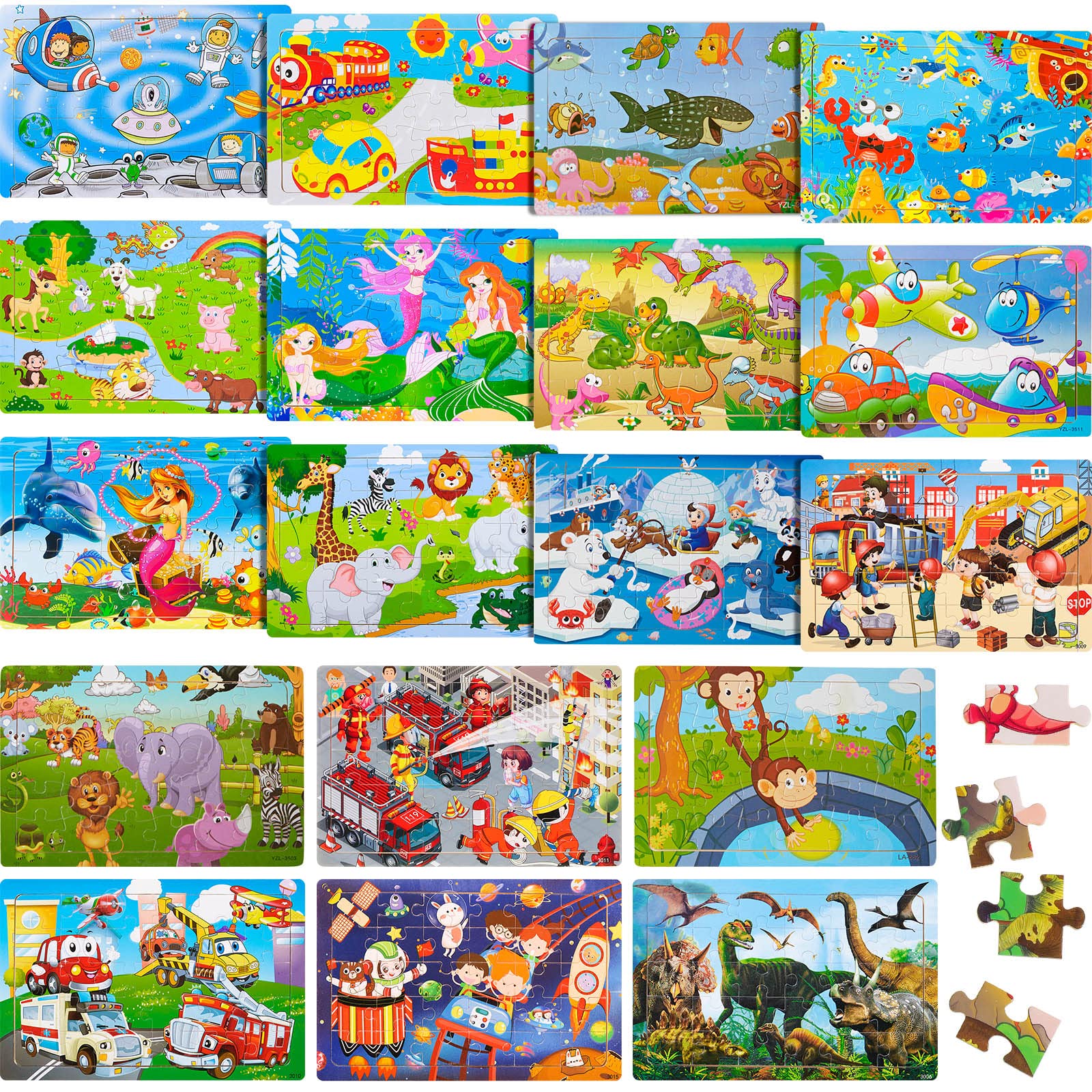 18 Pack 30 Pieces Puzzles For Kids Ages 3-8 Wooden Kids Puzzles Toddler Puzzles Ages 3-5 Educational Learning Toys Set For Kids Boys And Girls