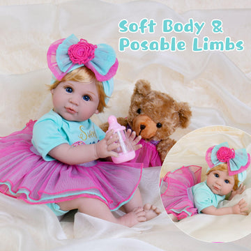 Milidool Reborn Baby Dolls, Realistic Newborn Baby Girl Doll, 22 Inch Lifelike Newborn Girl Doll Weighted Doll Girl With Feeding Toy Accessories Set, Great Gift Set For Grandma Kids 3+