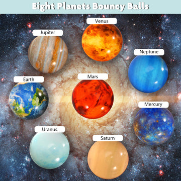 Pllieay 16PCS Solar System Toys for Kids - Eight Bouncy Planet Balls & Flashcards, Educational Space Party Favors, Model B-036B