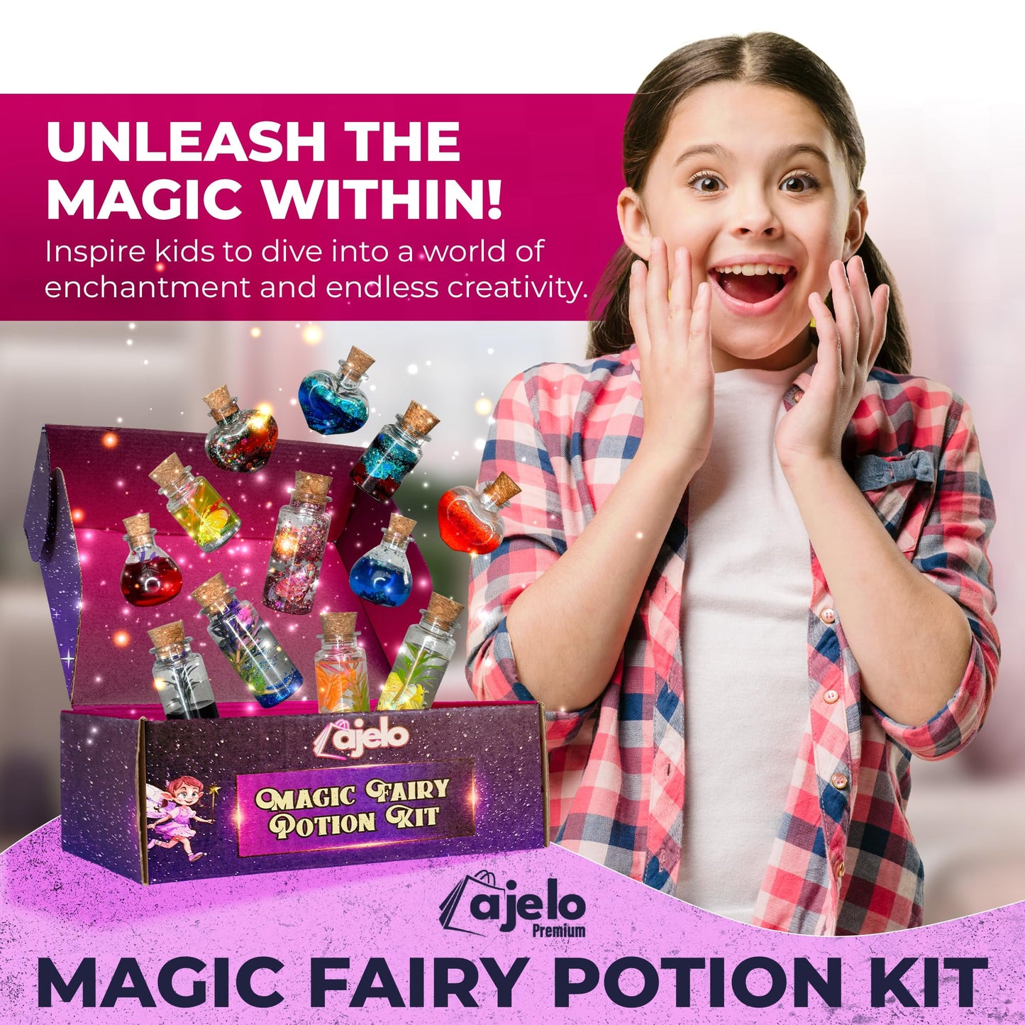 Ajelo Fairy Potions Kit for Kids Magic Set with Wings Wands, 15 Bottles, Halloween & Christmas Party DecorationsToys Girls & Boy