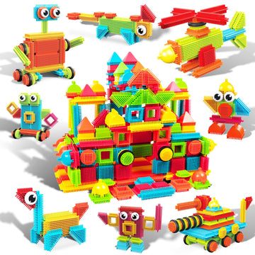 Picassotiles 240Pcs Hedgehog Interlocking Building Shape 3D Blocks, Steam Educational, Creative, Fun Construction Playset, Senso